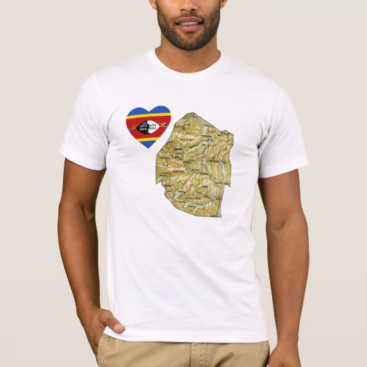 Eswatini Flag Heart en Map T-Shirt (Voorkant)
