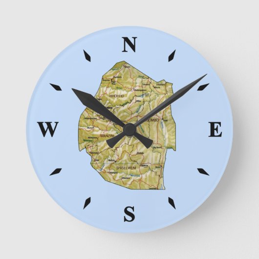 Eswatini Map Clock Ronde Klok (Voorkant)