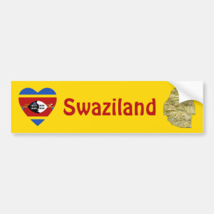 Eswatini Vlag Hart + Landkaart Bumpersticker