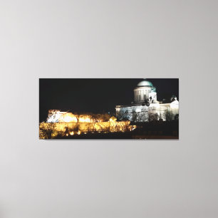 Esztergom Basiliek verlicht voor Kerstmis. Canvas Afdruk
