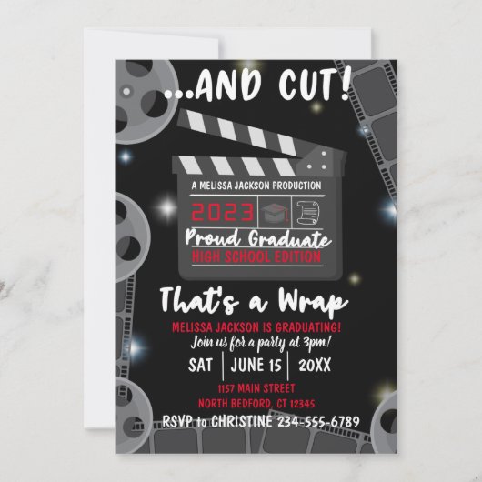 Et Cut That's a Wrap Graduation Black Invitation (Devant)