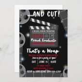 Et Cut That's a Wrap Graduation Black Invitation (Devant / Derrière)