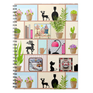 Étagères avec fleurs, livres et décorations