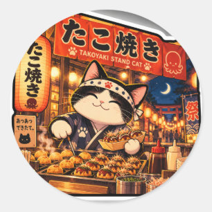 Étal de Takoyaki Chat Autocollant Festival Japon