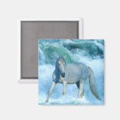 Etalon blanc & Vagues océaniques Aimant d'art équi (Recto/Verso)