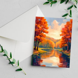 Étang d'automne Carte de nature à l'aquarelle Fe