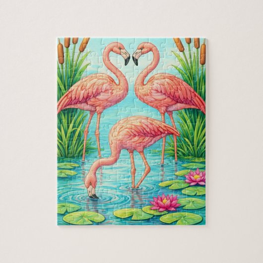 Étang de flamants roses joli puzzle (Vertical)