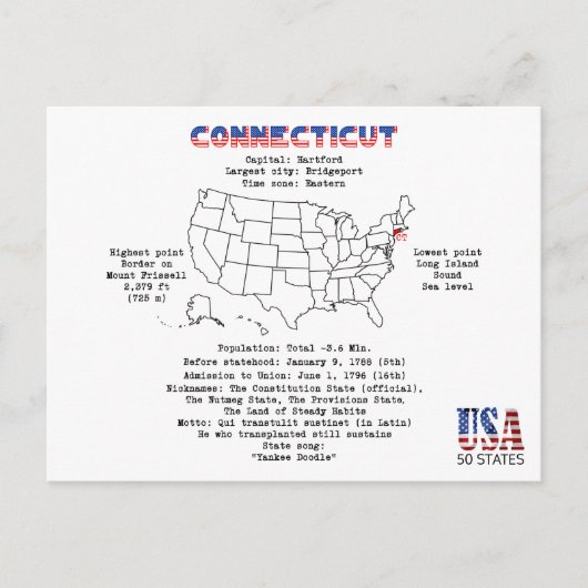 État américain du Connecticut sur une carte et des (Devant)