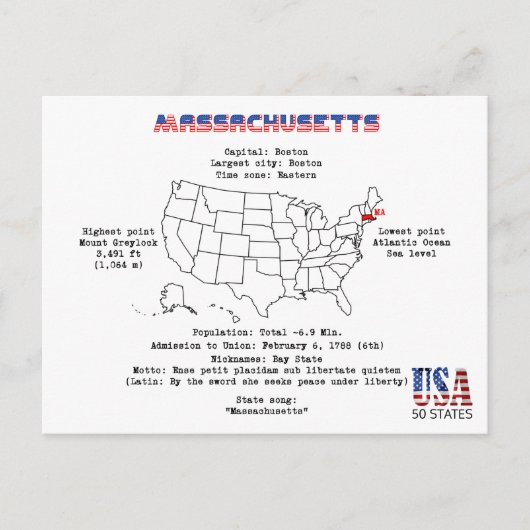 Etat américain du Massachusetts sur une carte et d (Devant)