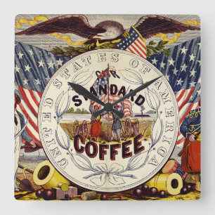 États-Unis Notre Horloge Murale Carrée Café Standa