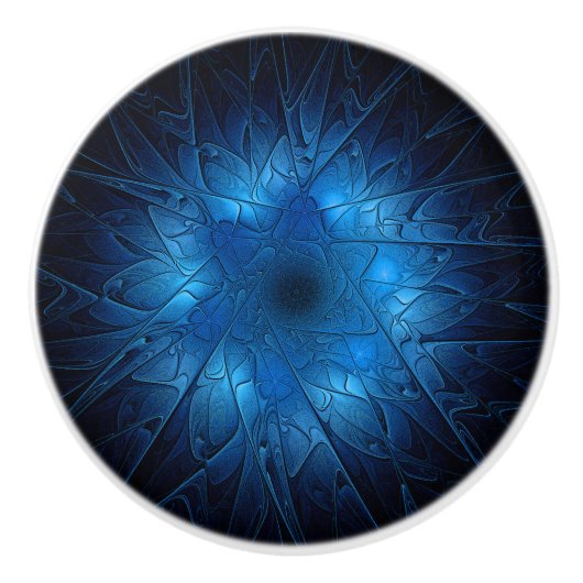 Etched-Kijk Blue Fractal Star van David Keramische Knop (Voorkant)