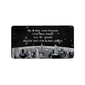 Etched NYC Skyline 2 Black Gold Star H Adres Etiket