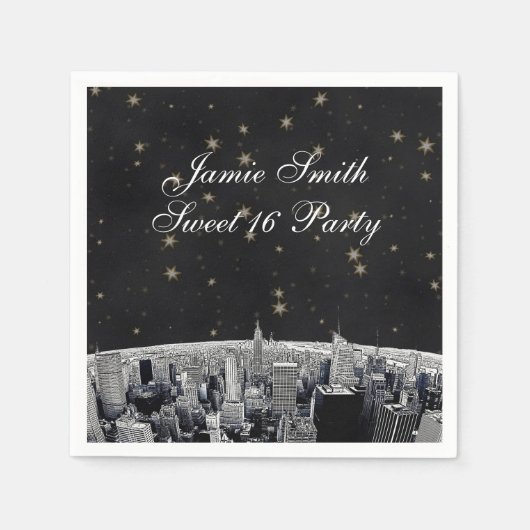 Etched NYC Skyline 2 Black Gold Star Servetten (Voorkant)