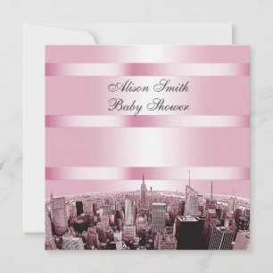Etched NYC Skyline 2 Zwart Roze Baby shower Kaart