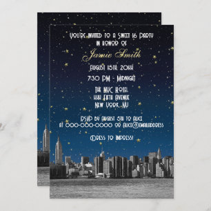 Etched NYC Skyline #3 Starry Blu Sunset Sweet 16 V Kaart