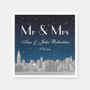 Etched NYC Skyline Blue Starry Wedding Servet