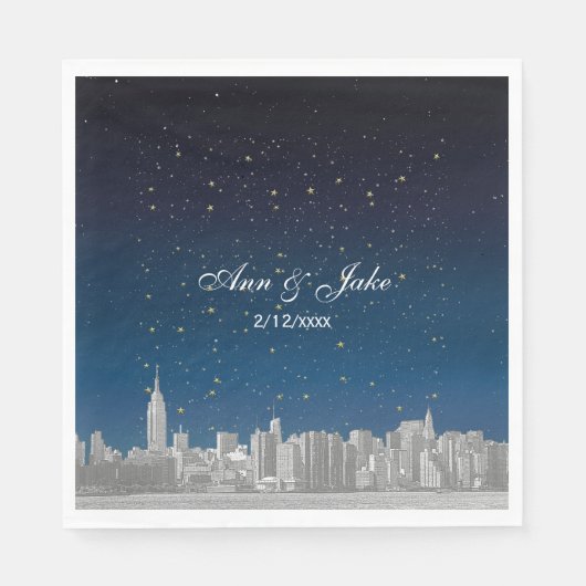 Etched NYC Skyline Blue Starry Wedding Servetten (Voorkant)