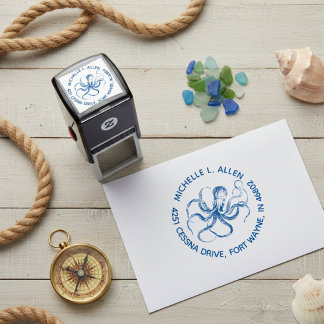 Etched Vintage Octopus Round Return Address Stamp Zelfinktende Stempel