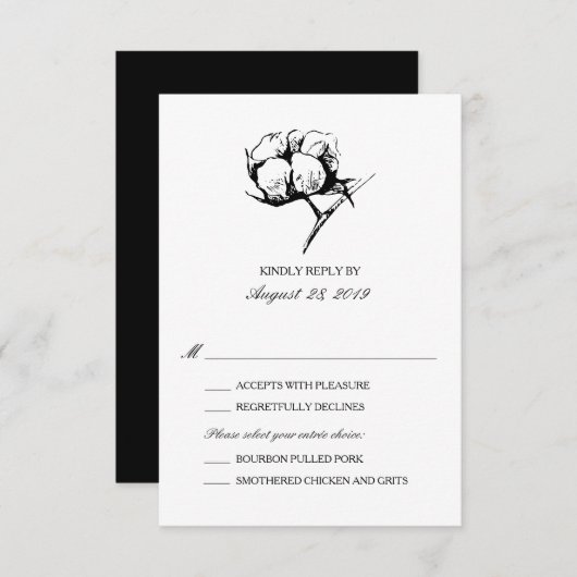 Etching Plante en coton | Mariage RSVP (Devant / Derrière)