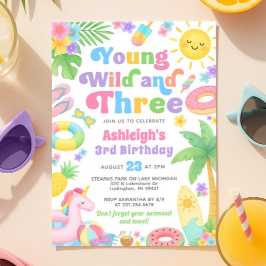 Été 3 Anniversaire Invitation Young Wild & Three
