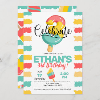 Été 3ème anniversaire Invitation avec Popsicle