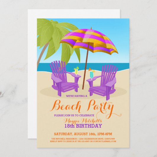 Été Amusement Plage Invitations (Devant / Derrière)