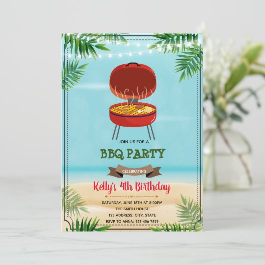 Été barbecue anniversaire invitation (Debout devant)