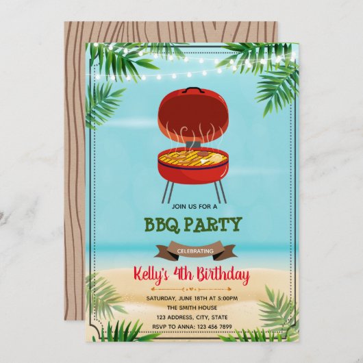 Été barbecue anniversaire invitation (Devant / Derrière)