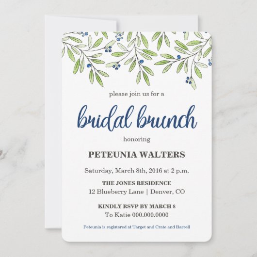 Été Blueberry Foliage Bridal Brunch Invitation (Devant)