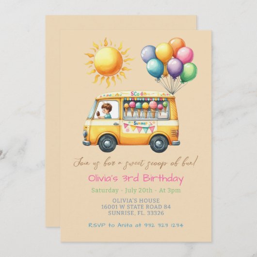 Été Crème de glace Camion Anniversaire Invitation (Devant / Derrière)