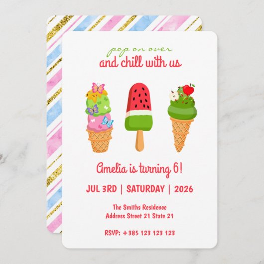 Été Crème glacée Popsicle Anniversaire Invitation (Devant / Derrière)