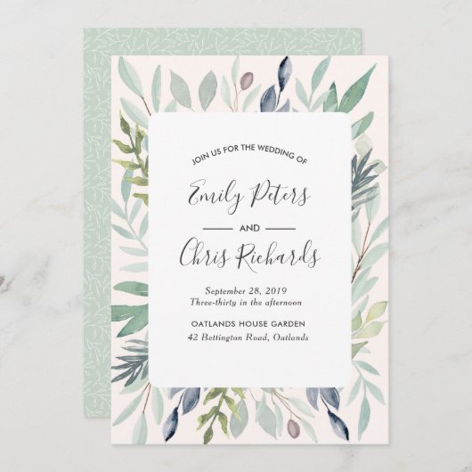 Été Faire-part de mariage feuillage vert (Devant / Derrière)