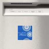 Été Fleurs bleues Joyeuses Anniversaire Nom Magnet (In Situ (Lave-vaisselle))