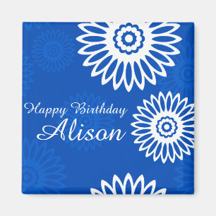 Été Fleurs bleues Joyeuses Anniversaire Nom Magnet