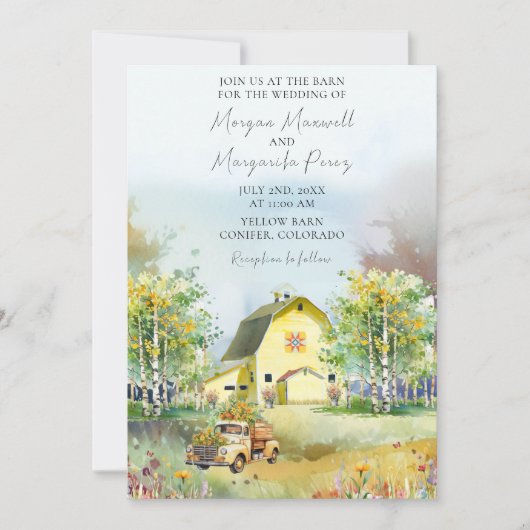 Été Grange Jaune Faire-part de mariage (Devant)
