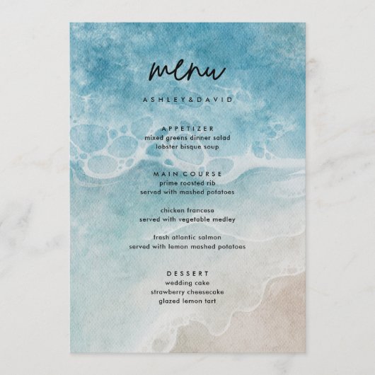 Été Moderne Plage Mariage Carte Menu (Devant)