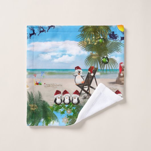 Été Noël bébé sur la plage répéter (Gant de toilette)