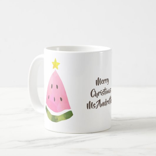 Eté Noël Pastèque Arbre Message Coupe Mug (Devant gauche)