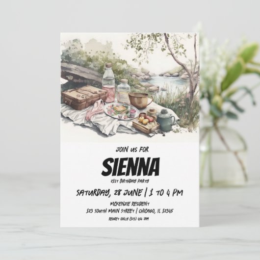 Eté Pique-nique vue du cours d'eau Invitation (Debout devant)