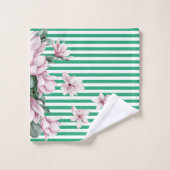 Été, printemps, imprimé magnolia rayé vert (Gant de toilette)