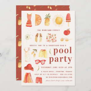 Été rétro Invitation de la fête du pool