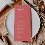 Été rétro | Menu Dîner Mariage Rose Chaud<br><div class="desc">Cette carte de menu rétro pour le dîner mariage rose chaud d'été est parfaite pour un mariage coloré. Le design vintage moderne et unique présente une typographie vif, rose chaud et blanc, avec des vibes super amusantes. Ce menu peut être utilisé pour une réception de mariage, un dîner de répétition...</div>