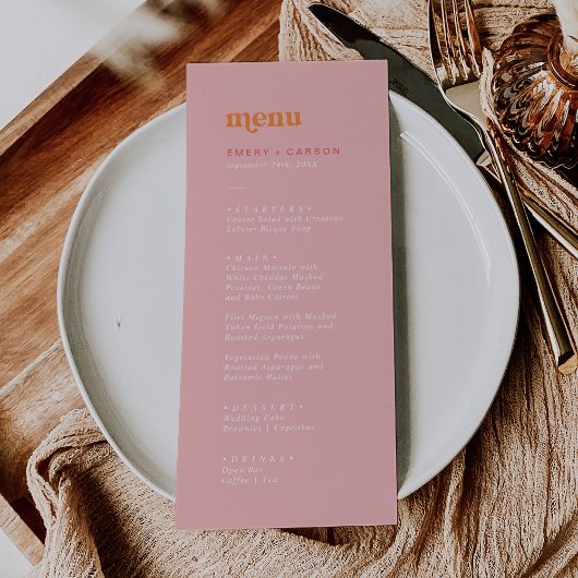 Été rétro | Menu du dîner Mariage rose et orange