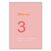 Été rétro | Numéro de table rose et orange (Dos)