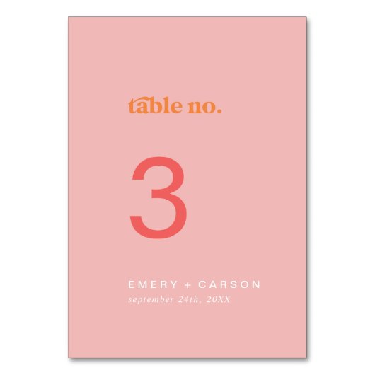 Été rétro | Numéro de table rose et orange (Dos)