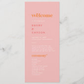 Été rétro | Programme de mariage rose et orange (Devant)