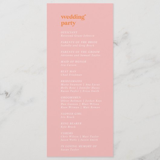 Été rétro | Programme de mariage rose et orange (Dos)