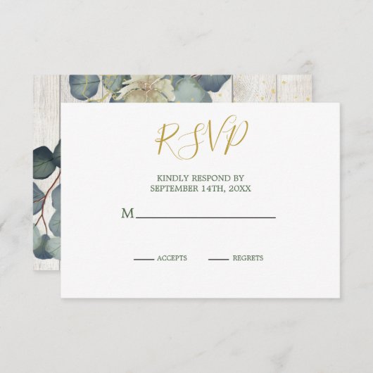 Été Rustique Bois Élégant Mariage Or RSVP (Devant / Derrière)