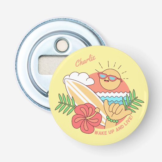 Été Surfer nom personnalisé ouvre-bouteille (Devant)