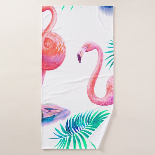 Été tropical avec flamants roses feuilles de palmi (Serviette de bain)